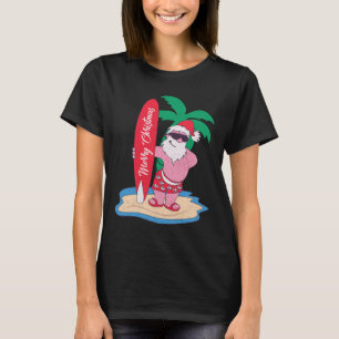 T-shirt Drôle de Noël en juillet Père Noël surfant sur le