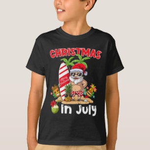 T-shirt Drôle de Noël en juillet Santa Surfant Été Tiki