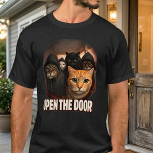 T-shirt Drôle de "Ouvre la Porte" Mème Félin Humoristique