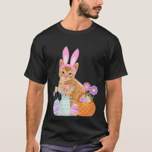 T-shirt Drôle de Pâques joyeux mignon chat lapin oeufs pan