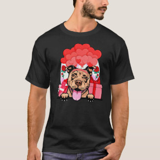 T-shirt Drôle de Pit Bull Brun Clair Saint-Valentin Chien
