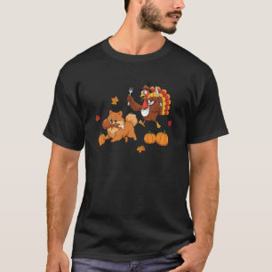 T-shirt Drôle de Pomeranian Dinde Automne Action de grâce