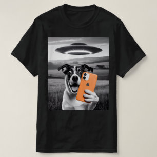 T-shirt Drôle de selfie de chien alien UFO - Chat cool et