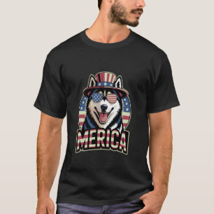 T-shirt Drôle de Sibérien Husky USA Merica 4 Juillet Chien