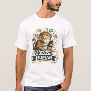T-shirt Drôle de singe humain moderne Smartphone Réseaux s