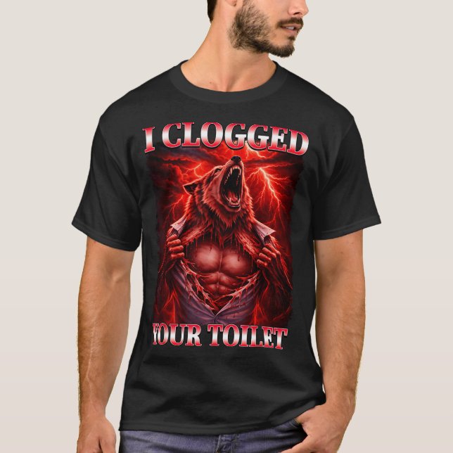 T-shirt Drôle de toilette bouchée alpha loup mème brainrot (Devant)