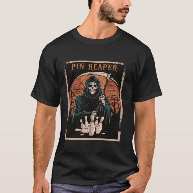 T-shirt Drôle Death Bowling Grim Reaper Bowler Dons Hommes (Devant)