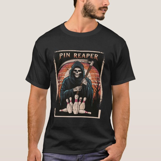 T-shirt Drôle Death Bowling Grim Reaper Bowler Dons Hommes (Devant)