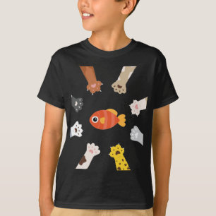 T-shirt Drôle Design Chats Jouer Pour Attraper Du Poisson