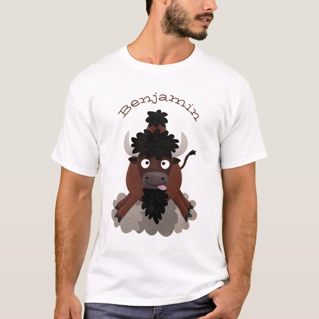 T-shirt Drôle dessin animé de bison de buffle (Devant)