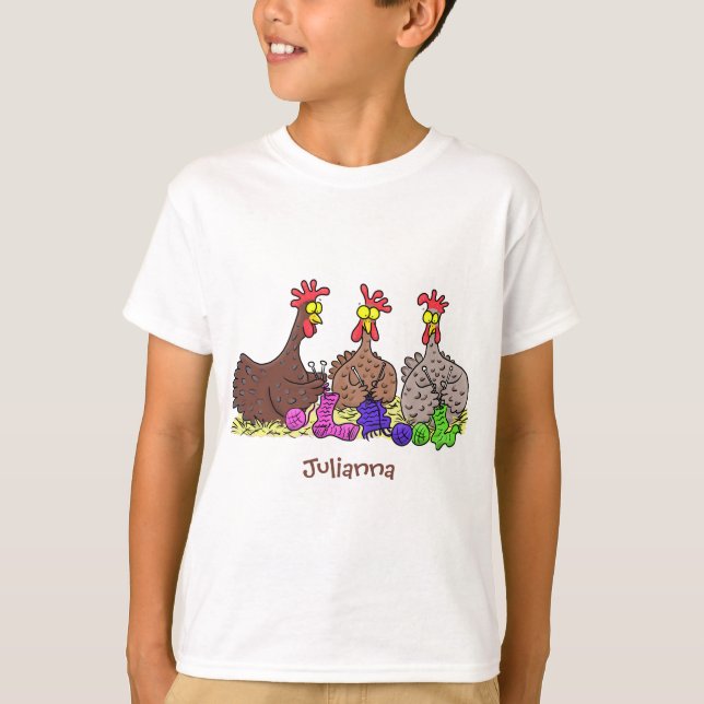 T-shirt Drôle dessin animé de poulets de tricot (Devant)