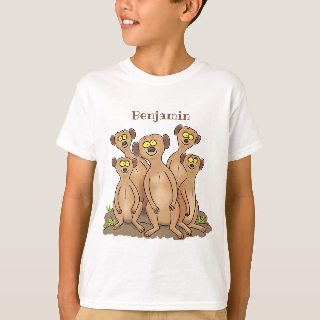 T-shirt Drôle dessin de la famille meerkat (Devant)