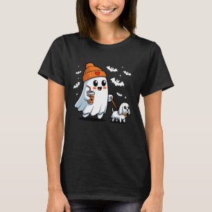 T-shirt Drôle d'Halloween. Fantôme promenant son chien Fan