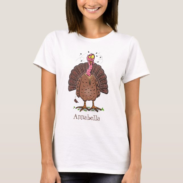 T-shirt Drôle dinde marron de la ferme avec des mouches de (Devant)