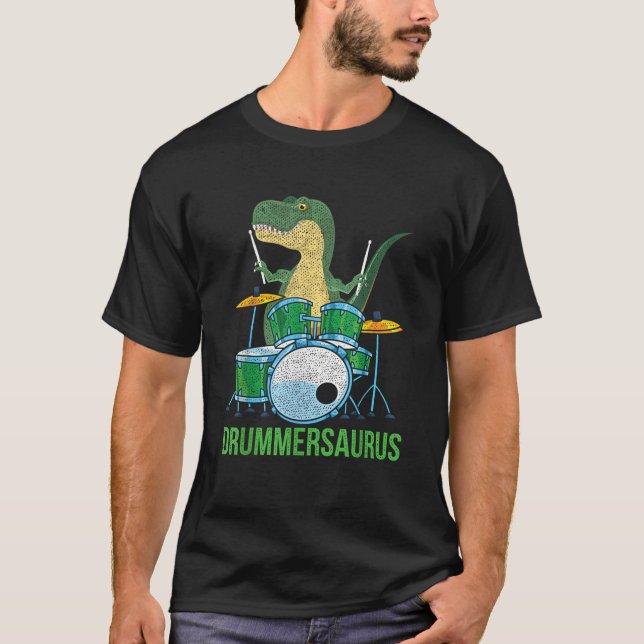 T-shirt Drôle Dinosaure Musicien T Rex Drummer Boys Don Dr (Devant)