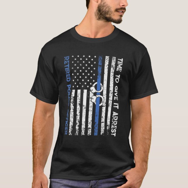 T-shirt Drôle Dit Agent de police de retraite Mince Bleu L (Devant)