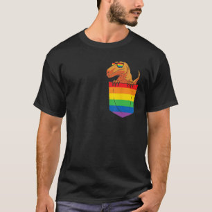 T-shirt Drôle Drôle Pocket dinosaure LGBT Animal Rainbow D