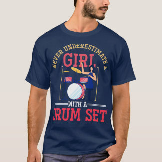 T-shirt Drôle Drummer Girl Gift Rock Musique Drums