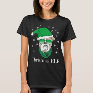 T-shirt Drôle Elfe de Noël - Cool Bulldog Dans Lunettes de
