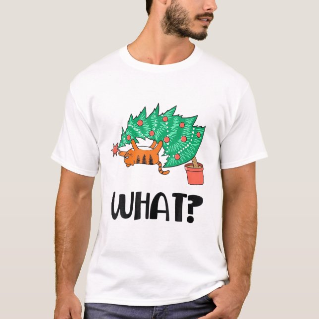 T-shirt Drôle Escalade Chat Arbre de Noël Sur Chat Quoi ? (Devant)