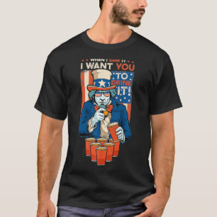 T-shirt Drôle Évier Il Bière Pong Boire Il Oncle Sam 4e de