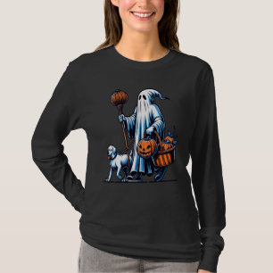 T-shirt Drôle Fantôme Marcher Chien Rétro Floral Femmes Ho