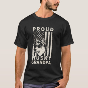 T-shirt Drôle fier husky chien grand-père drapeau américai