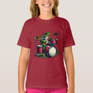 T-shirt Drôle grenouille caricaturale jouer aux tambours