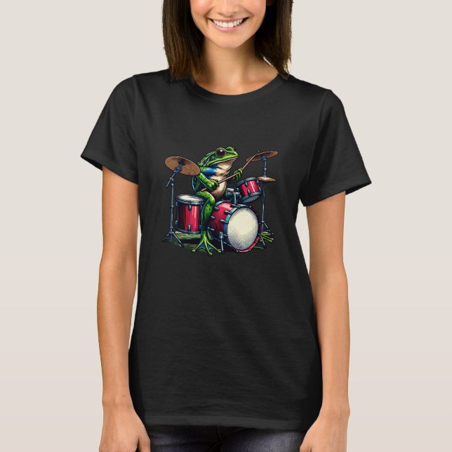 T-shirt Drôle grenouille caricaturale jouer aux tambours (Devant)