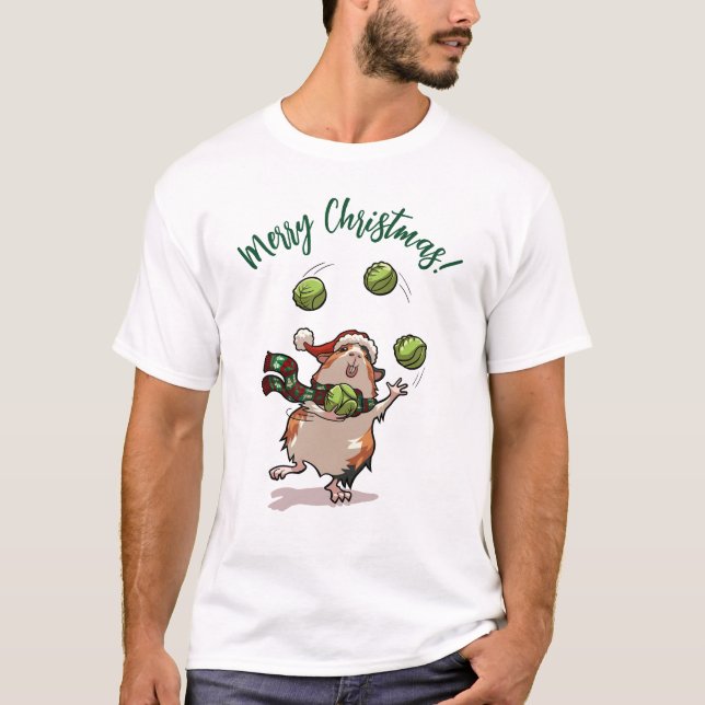 T-shirt Drôle Guinéen Cochon Joyeux Noël ! Dessin de contr (Devant)