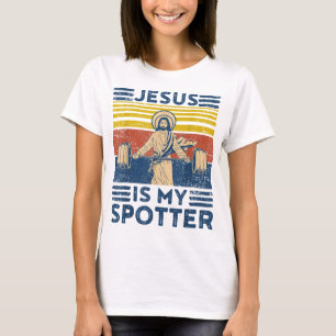 T-shirt Drôle Gym Jésus Est Mon Spotter Drôle Entraînement