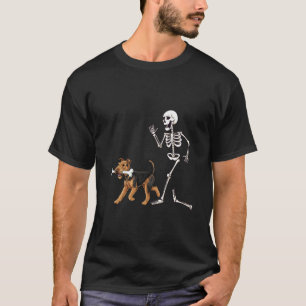 T-shirt Drôle Halloween Airedale Terrier et squelette
