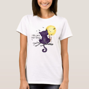 T-shirt Drôle Halloween Chat noir et Lune magique