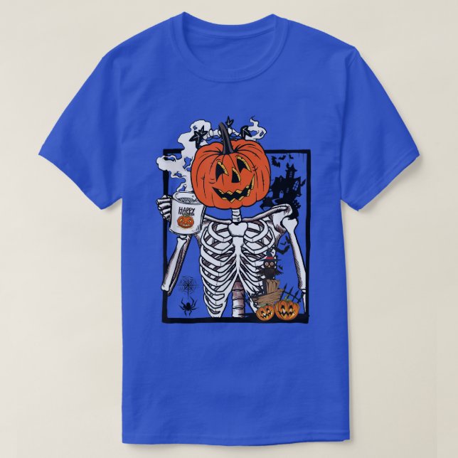 T-shirt Drôle Halloween Citrouille Skeleton Lover café (Design devant)