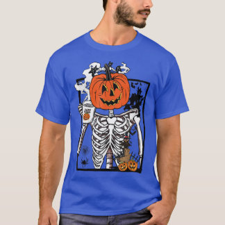 T-shirt Drôle Halloween Citrouille Skeleton Lover café