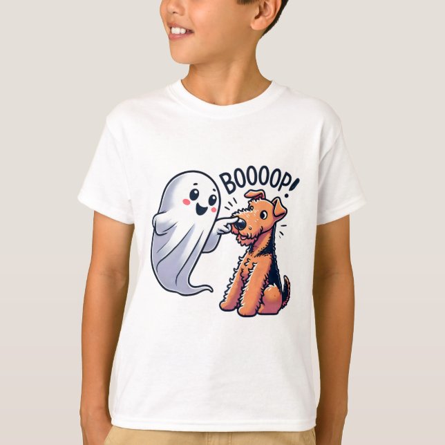T-shirt Drôle Halloween Ghost Airedale Terrier Boop Lazy C (Devant)