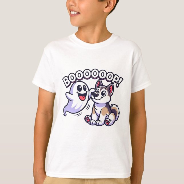 T-shirt Drôle Halloween Ghost Husky Chien Boop Silencieux  (Devant)