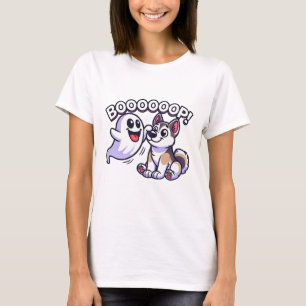 T-shirt Drôle Halloween Ghost Husky Chien Boop Silencieux 