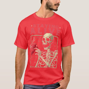 T-shirt Drôle Halloween Rester Vivant Café Squelette Séjou