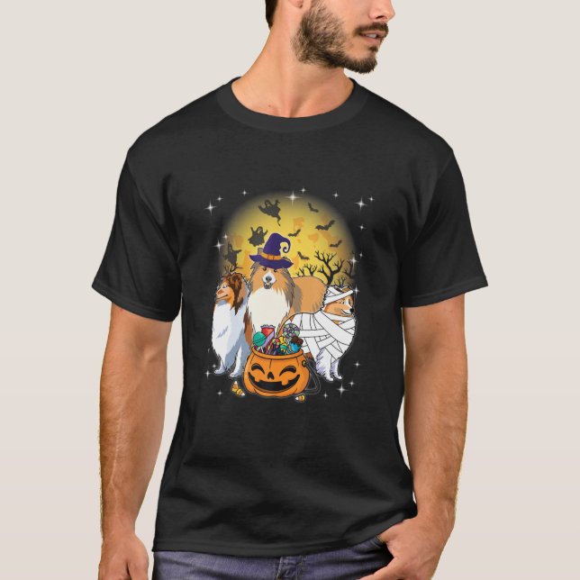 T-shirt Drôle Halloween Sheltie Wittie Citrouille maman ch (Devant)
