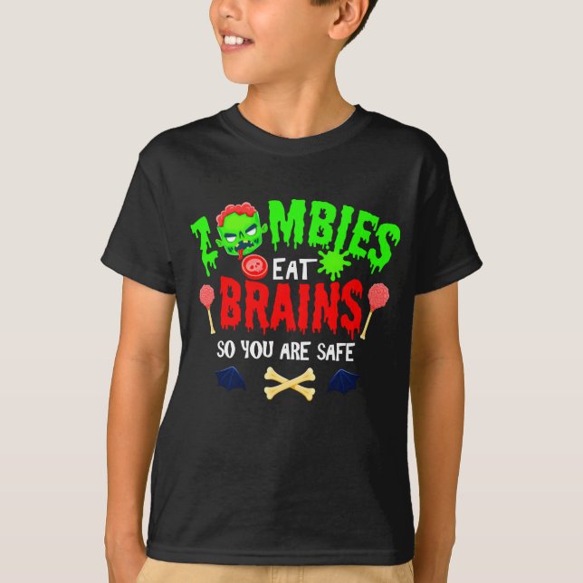 T-shirt Drôle Halloween Zombies Mangez Le Cerveau Vous Ête (Devant)