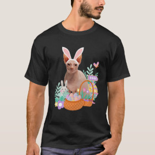 T-shirt Drôle heureux Pâques sphynx chat lapin oeufs panie