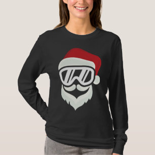 T-shirt Drôle Hipster Père Noël avec Ski Goggings Snowboar