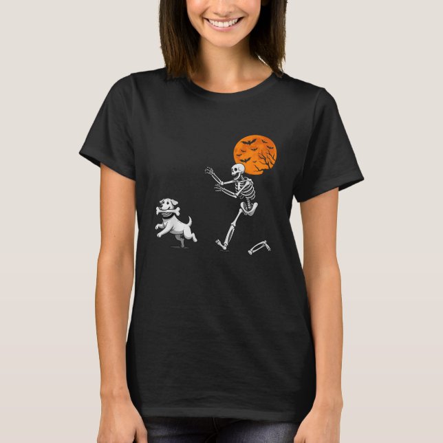T-shirt Drôle Humour Éffrayant Halloween squelette chasse  (Devant)