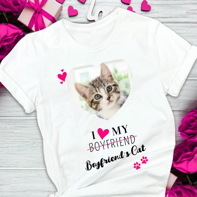 T-shirt Drôle I Love My Boyfriend's Cat Cute Heart Photo (Créateur téléchargé)
