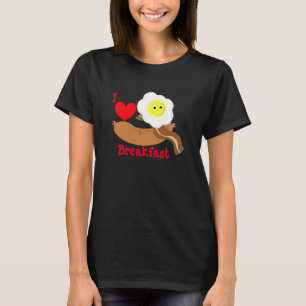 T-shirt Drôle I Love Petit Déjeuner Saucisse Oeuf Bacon