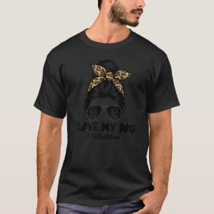 T-shirt Drôle J'Aime Mon Chien Pit Bull Maman Cheveux En C