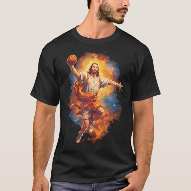 T-shirt Drôle Jésus Jouant Basketball (Devant)