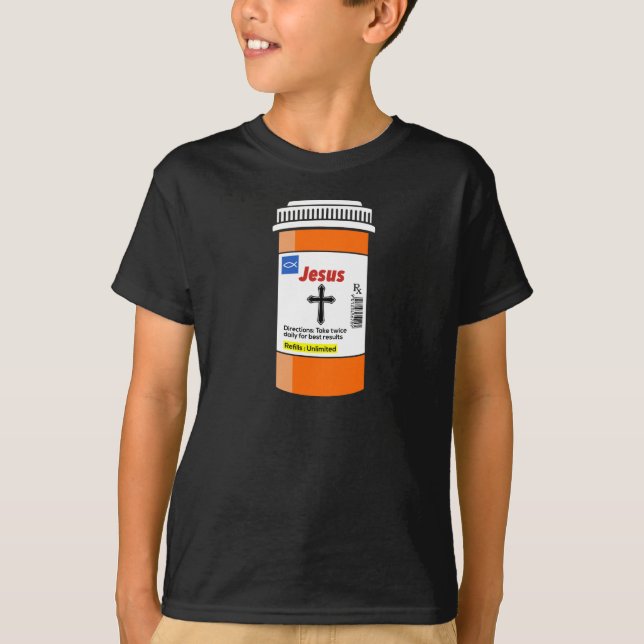 T-shirt Drôle Jesus Rx Bouteille d'ordonnance (Devant)