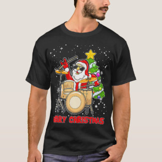 T-shirt Drôle Joyeux Tambour De Noël Et Batteur Père Noël